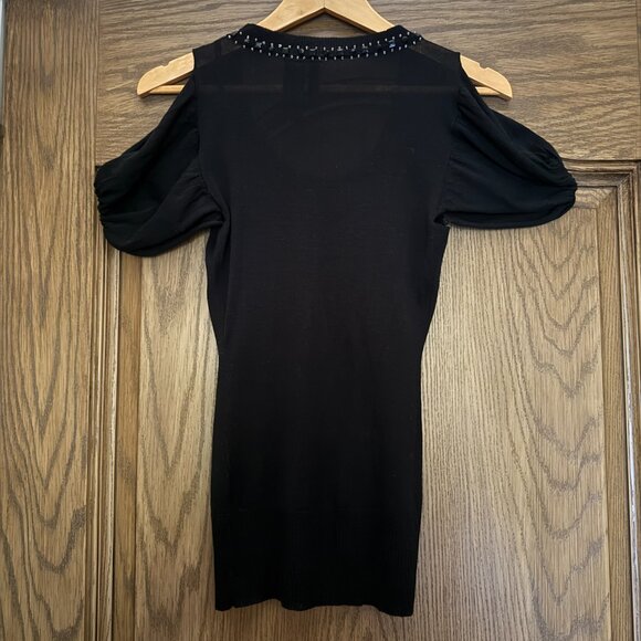 Bisou Bisou Black Beaded Cold Shoulder Knit Sweater Blouse - Picture 2 of 11